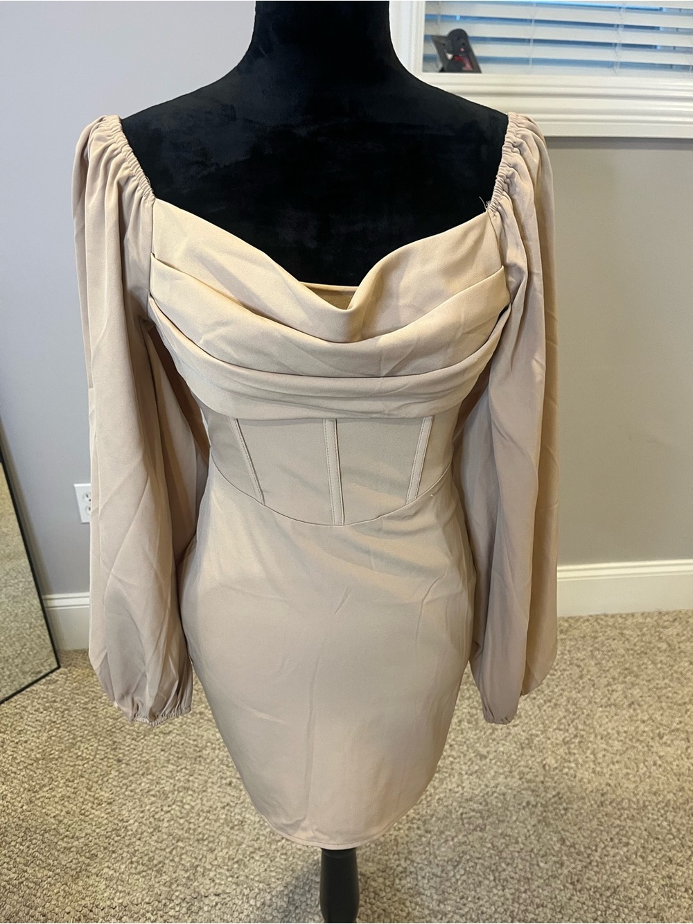 Princess Polly Tan Draped Corset Long Sleeve Mini Dress- size 4